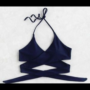 Navy Wrap Bikini Top
